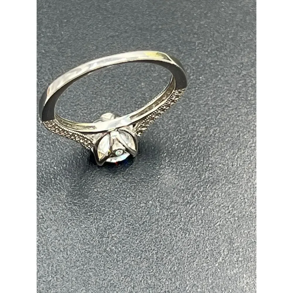 925 Sterling Silver Cathedral Solitaire Ring‎ 7mm Round CZ Pavé Accents Size 8